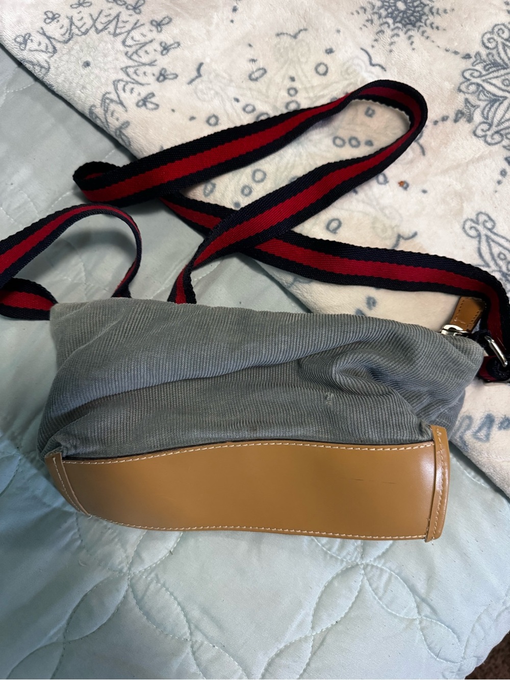 Canvas Crossbody Bag with Striped Shoulder Strap - Gray - Picture 5 of 5